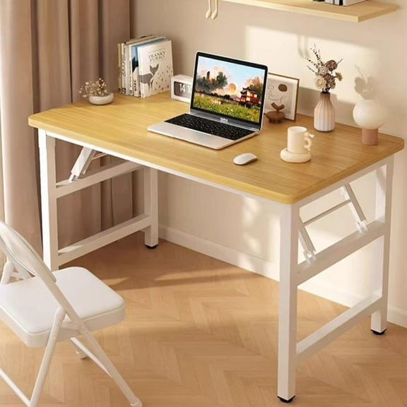 31.5 Inch Folding Table, Square Folding Desks for Small Space, Small Foldable Desk No Assembly, Teak