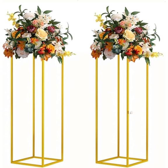 31.5 Inch Gold Metal Column Vases 2 Pack for Table Centerpieces and Floral Displays