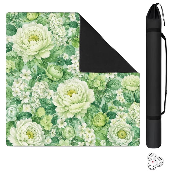 31.5 Inch Green Mahjong Mat Chinoiserie Abstract Art, Chinese Floral Non-Slip Noise-Reducing Gaming Mat for American Mahjong Poker Board Card Games Dominoes