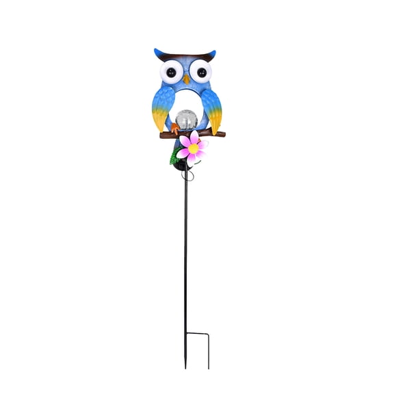 31.5 Inch Iron Solar Owl Ground Stake Light, Hand-Painted Whimsical LED Garden Statue, Waterproof Metal Animal Decor Lamp For Lawn Terrace Villa Patio Night Landscape Ornament