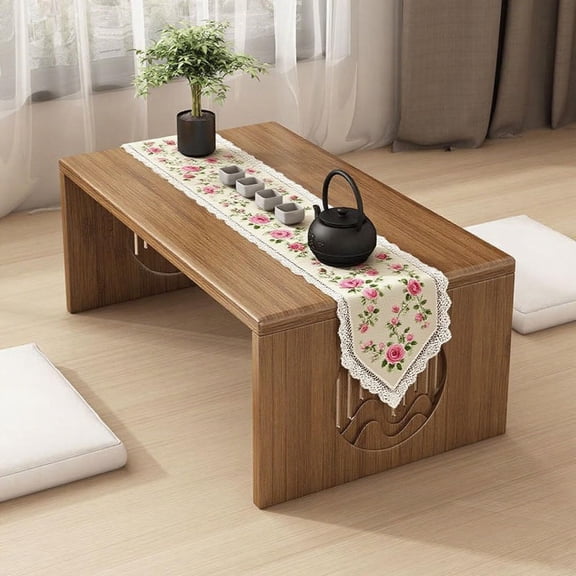 31.5 Inch Japanese Style Folding Low Coffee Table, Bamboo Floor Desk