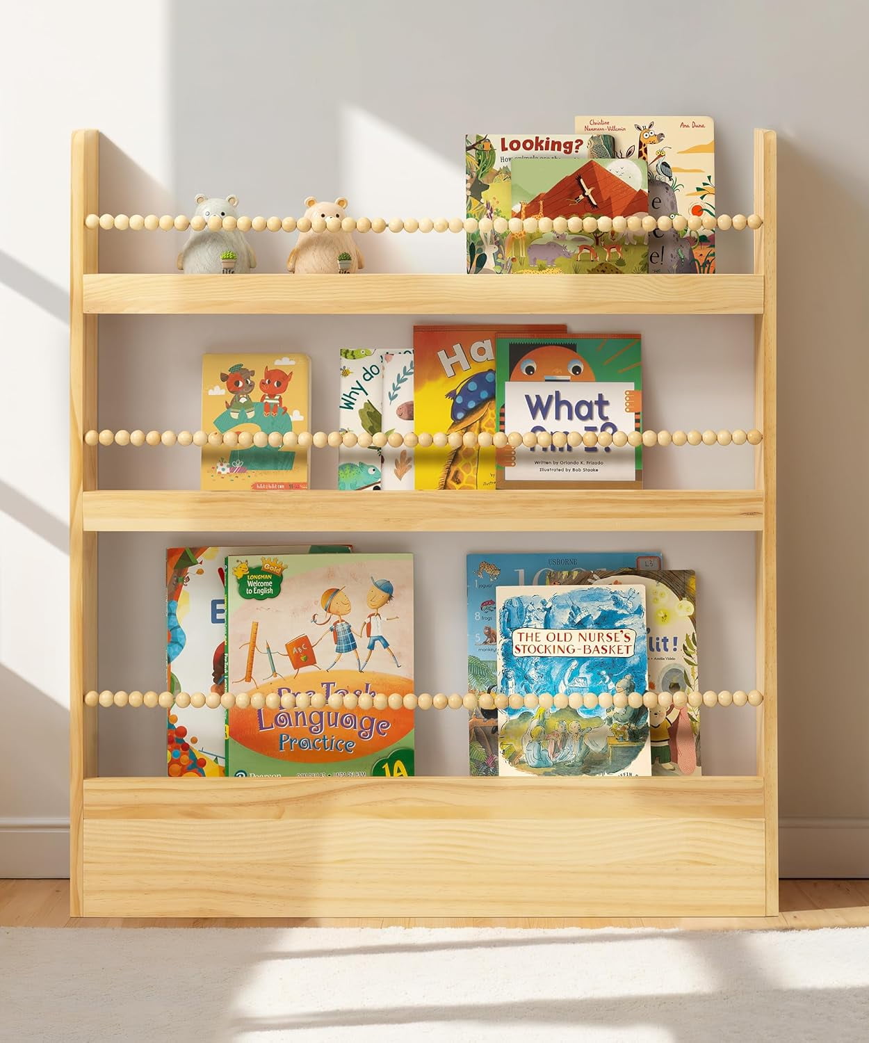 31.5 Inch Kids Bookshelf, Natural Wood Kid Book Shelf Wall Mount ...