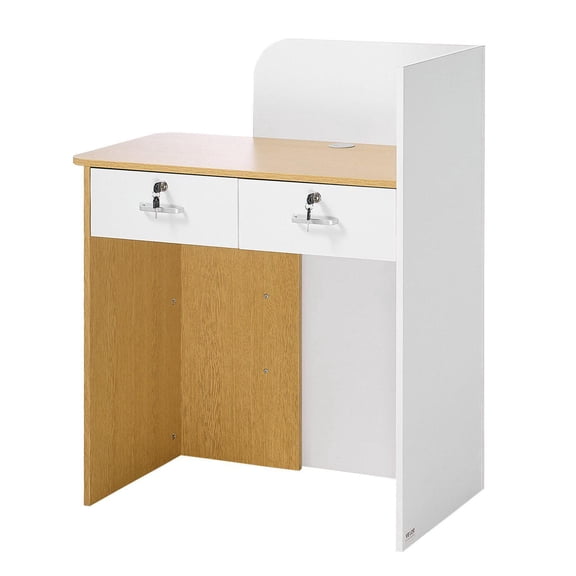 31.5 Inch Modern LED Reception Desk with Drawers Power Outlets Rectangular Front Counter Table for Office Lobby Beauty Salon Retail Checkout