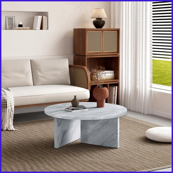 31.5 Inch Modern Minimalist White MDF Round Coffee Table, Easy Clean & Quick Assembly