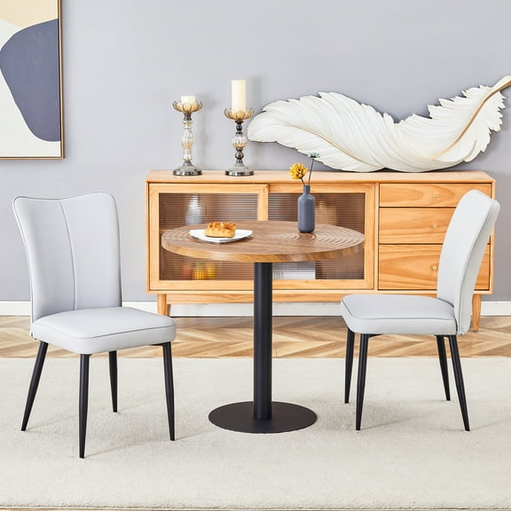 31.5 Inch Modern Round Dining Table Set Kitchen Table Table Chair Set with 2 or 4 PU Chairs Dark Wood Grain Metal Legs for Small Space Dining Room Kitchen,Gray,seat for 2