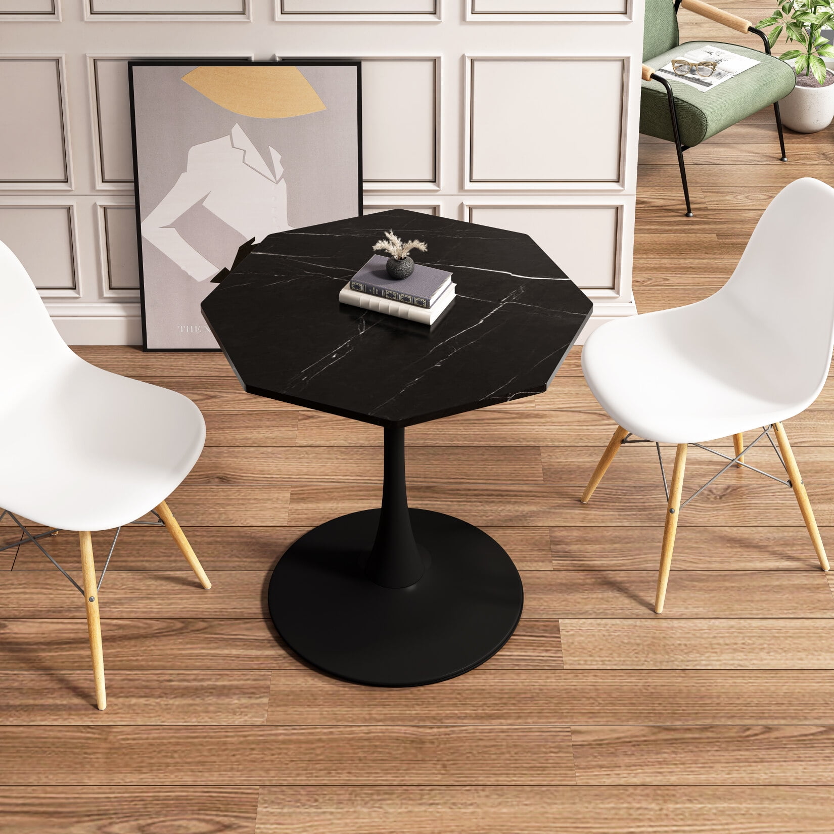 Modern Mini Table Double 31.5 Inch Octagonal Dining Table with Faux Marble Top for Kitchen Bar ...