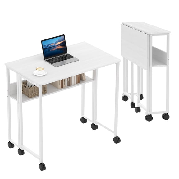 31.5 Inch Rolling Foldable Desk, White