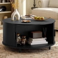thumbnail image 1 of 31.5 Inch Round Coffee Table, Mid-Century Modern Coffee Table wtih Storage, Fluted Coffee Table with Adjustable Footpads, 360° Rotating Sliding Door, Center Table for Living Room (Black), 1 of 9