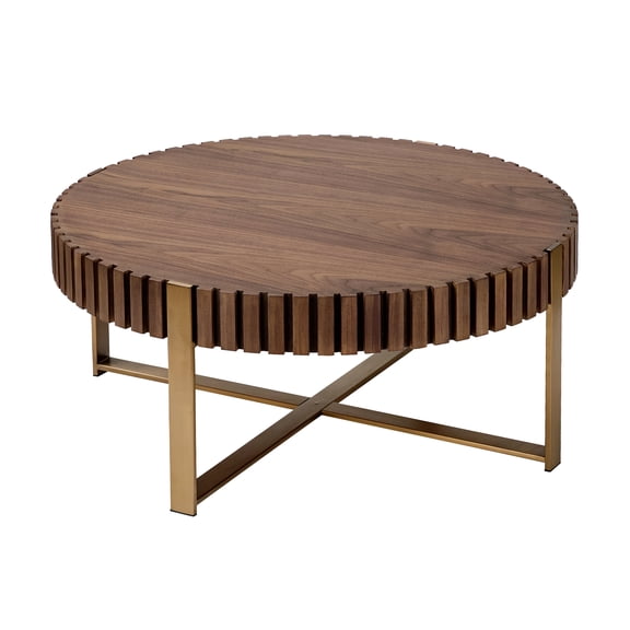 31.5 Inch Round Coffee Table - Modern Design With Walnut Ash Grain Base For Living Spaces Style 31.5" Ideal Home Decor
