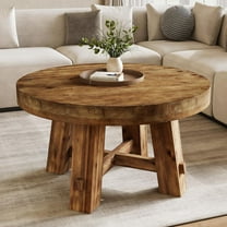 31.5-Inch Round Coffee Table, Solid Wood Center Table with Thickened Tabletop for Living Room