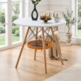 thumbnail image 1 of 31.5-Inch Round Coffee Table with Woven Storage Basket - White MDF Top & Solid Wood Legs, 1 of 10