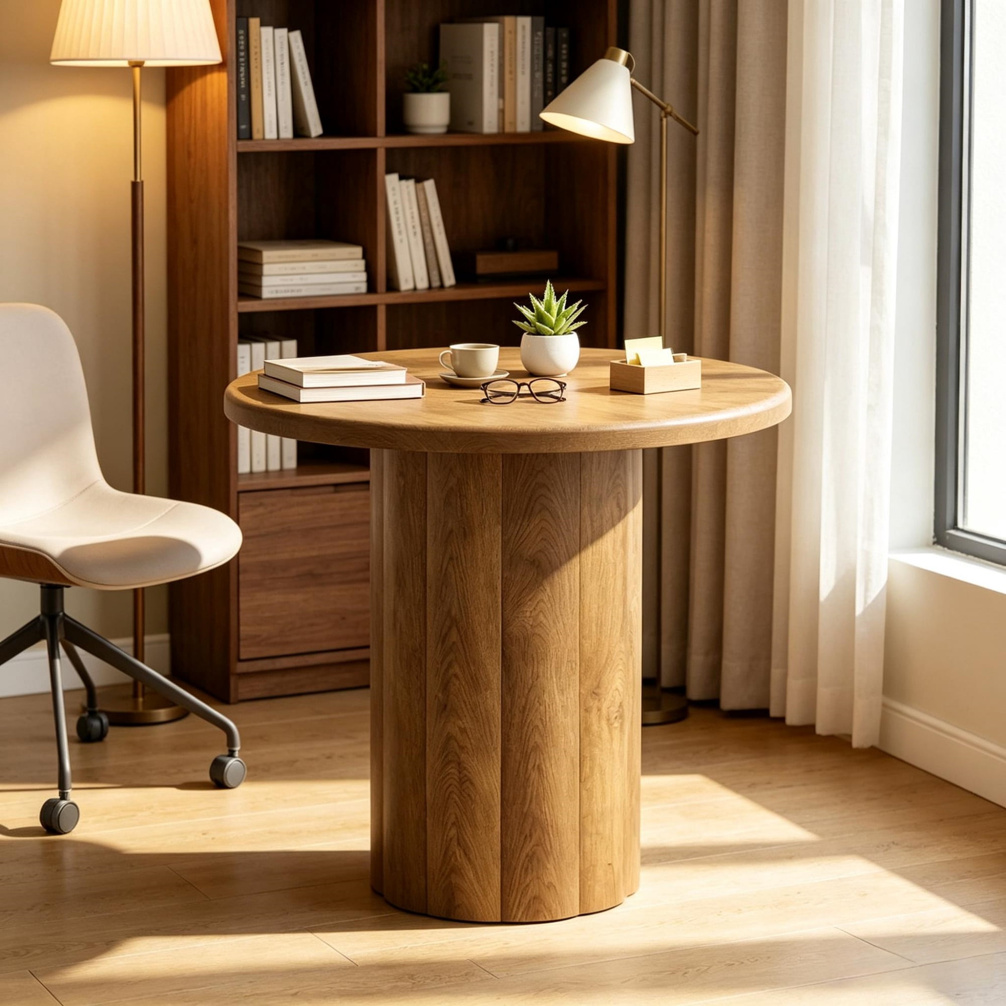 31.5 Inch Round Conference Table for 4 People, MDF with Sturdy Base