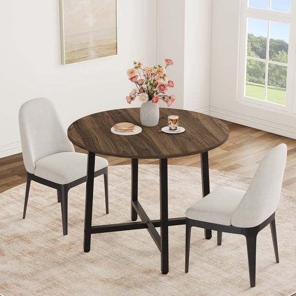 31.5 Inch Round Dining Table for 2, Industrial Wood Kitchen Table, Circle Table with Metal Frame, Heavy-Duty 350lbs Capacity, Space-Saving Furniture for Small Space, Apartment, Kitchen & Dining Room