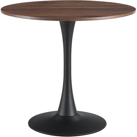 31.5 Inch Round Dining Table,Mid-Century Tulip Table with Metal Pedestal Base,Modern Leisure Table for Small Space Kitchen Dining Room,Easy Assembly,Walnut and Black