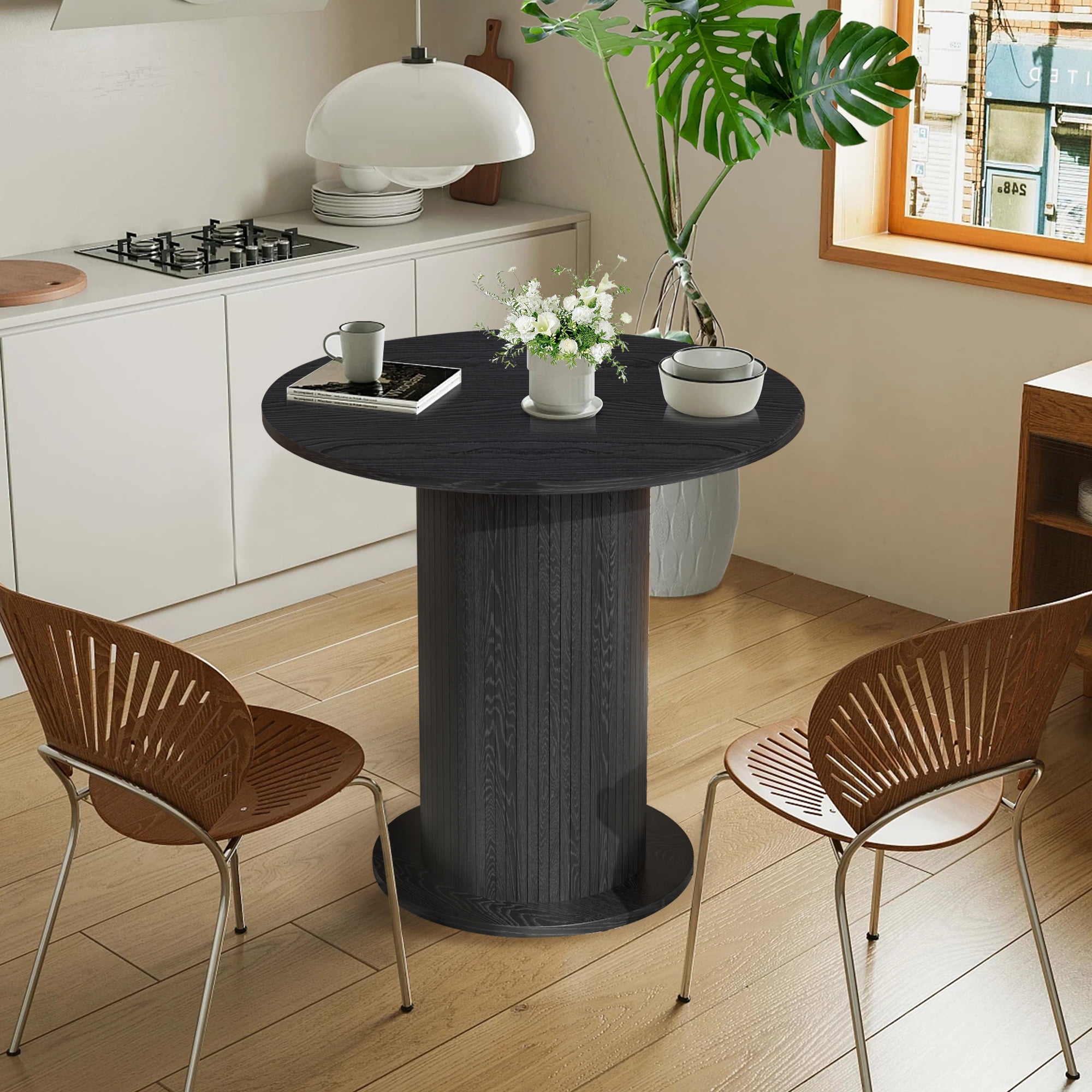 31.5 Inch Round Dining Table Wood for 2, Modern Farmhouse Kitchen Table ...