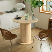 31.5 Inch Round Dining Table Wood for 2, Modern Farmhouse Kitchen Table with Wood Strip Base for Kitchen Living Room, Oak