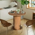 thumbnail image 1 of 31.5 Inch Round Dining Table Wood for 2, Modern Farmhouse Kitchen Table with Wood Strip Base for Kitchen Living Room, Walnut, 1 of 7