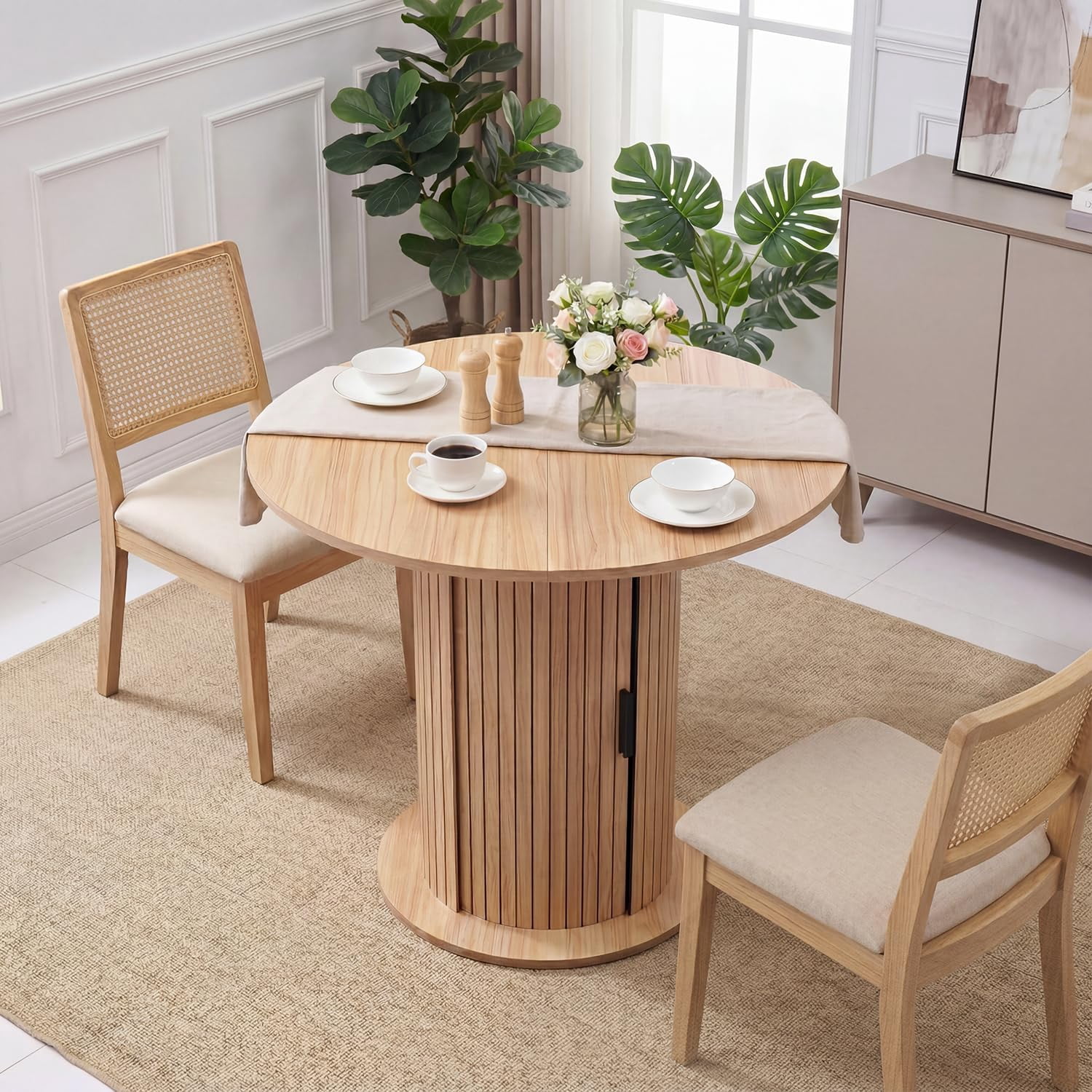 Solid Columns 31.5-Inch Round Solid Wood Dining Table for 2 - Space-Saving Farmhouse ...