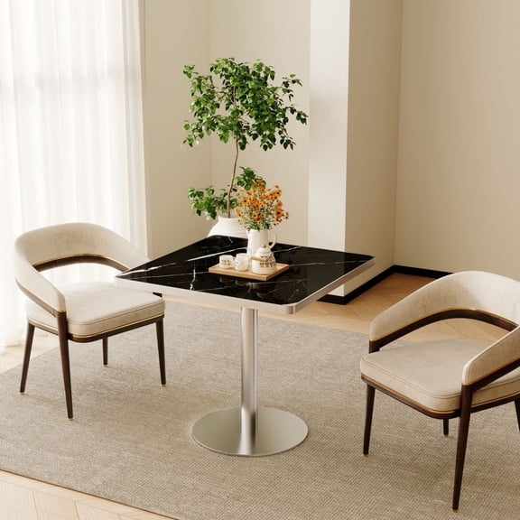 31.5 Inch Round Tulip Dining Table Modern Bistro Table Sintered Stone Tabletop with Metal Frame Easy Assembly Light Slate Grey