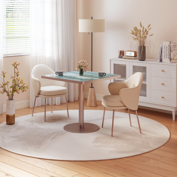 31.5 Inch Round Tulip Dining Table, Sintered Stone Faux Marble Tabletop, Stainless Steel Pedestal Base, Scratchproof Waterproof Table for Indoor Outdoor