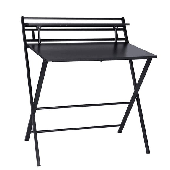 31.5 Inch Small Desk, 2-Tier Compact Computer Desk with Shelf, Space Saving Foldable Table for Home Office, Dorm or Apartment, Portable Collapsible Sturdy Laptop Desk, Espresso,Black