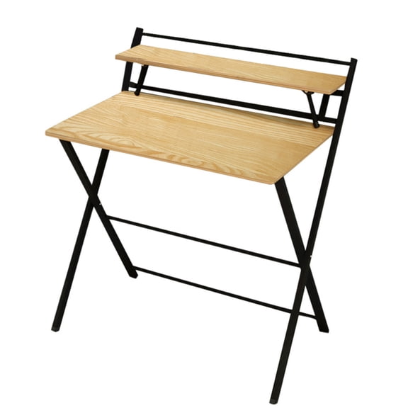 31.5 Inch Small Desk, 2-Tier Compact Computer Desk with Shelf, Space Saving Foldable Table for Home Office, Dorm or Apartment, Portable Collapsible Sturdy Laptop Desk, Espresso,Antique Oak