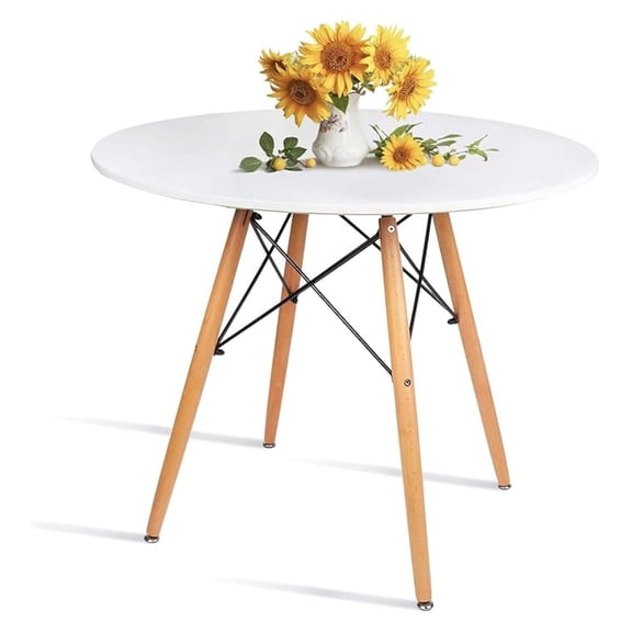 31.5 Inch Small Round Dining Table for 4 People Kitchen Home Modern Leisure Wood Legs Table White