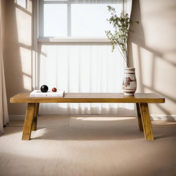 31.5-Inch Solid Wood Farmhouse Indoor Dining Bench, Armless Rustic Noodle Bench for Entryway or End of Bed, Easy Assembly