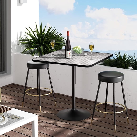 31.5-Inch Square Bar Table, 27.5"- 35" Height-Adjustable Pub Table, Cocktail Table High Bar Table with Metal Pole and Base for Bar Dining Room Kitchen Bistro, Silver Flash