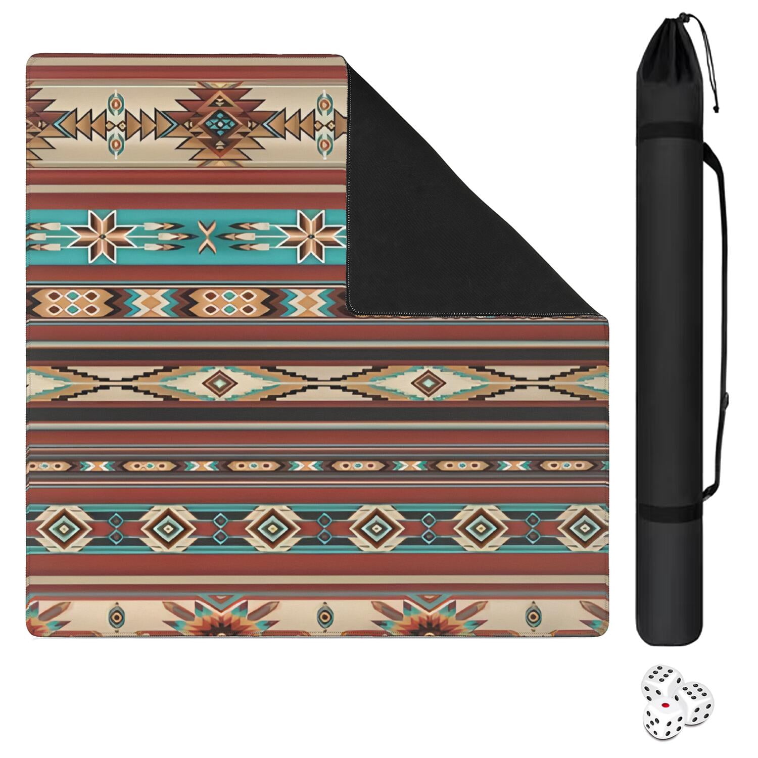 31.5 Inch Square Boho Game Mat Made of Durable Rubber with Anti-Slip Non-Skid Backing and Noise Dampening Properties for Mahjong Card Games Board Games