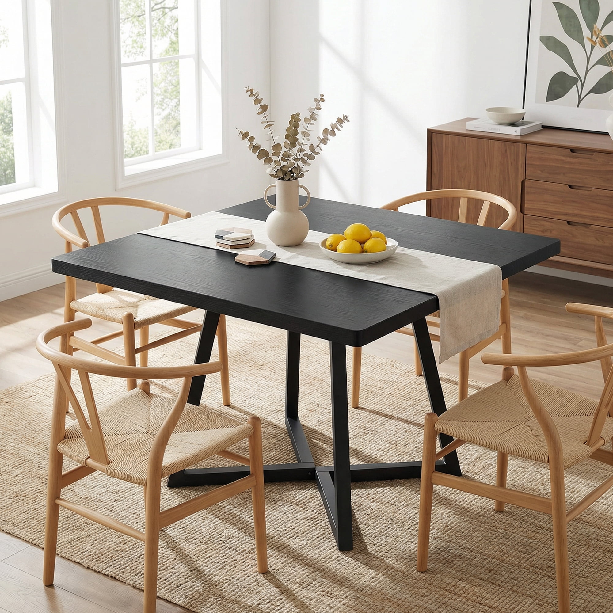 31.5 Inch Square Dining Table, Industrial Style Small Kitchen Table With Sturdy Black Metal Base, Space-Saving Dinner Table For 2-4 People, Black Finish For Modern & Rustic Decor