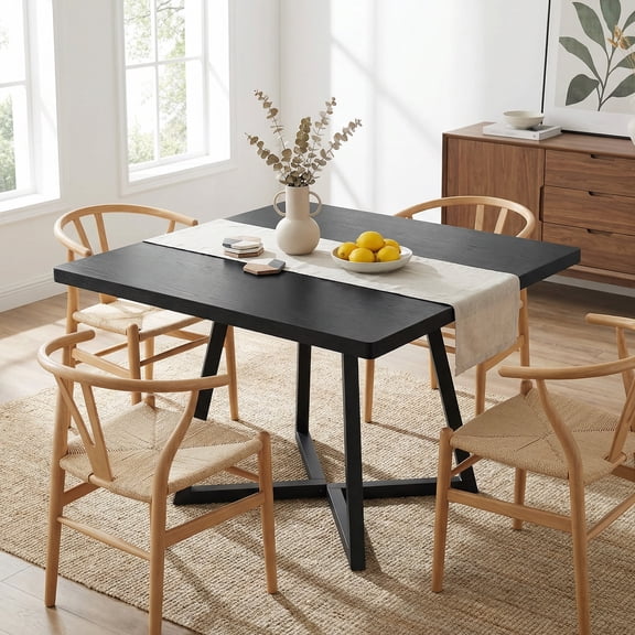 31.5 Inch Square Dining Table, Industrial Style Small Kitchen Table With Sturdy Black Metal Base, Space-Saving Dinner Table For 2-4 People, Black Finish For Modern & Rustic Decor