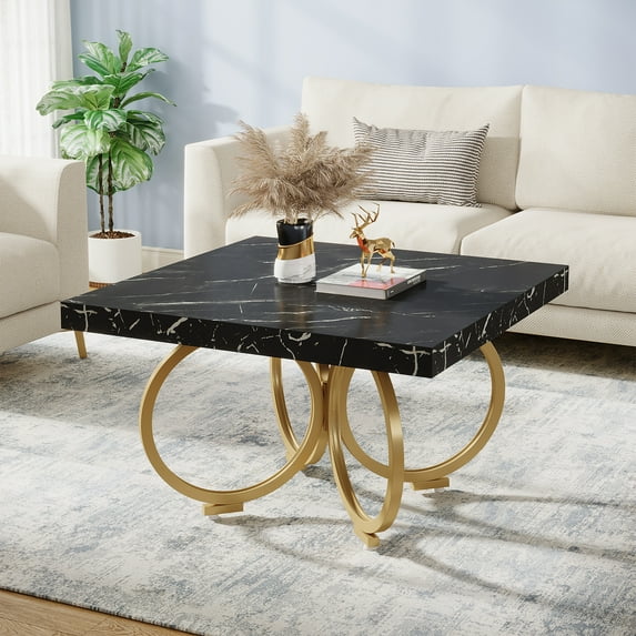 Tribesigns Storage Square Faux Marble Coffee Table, Black