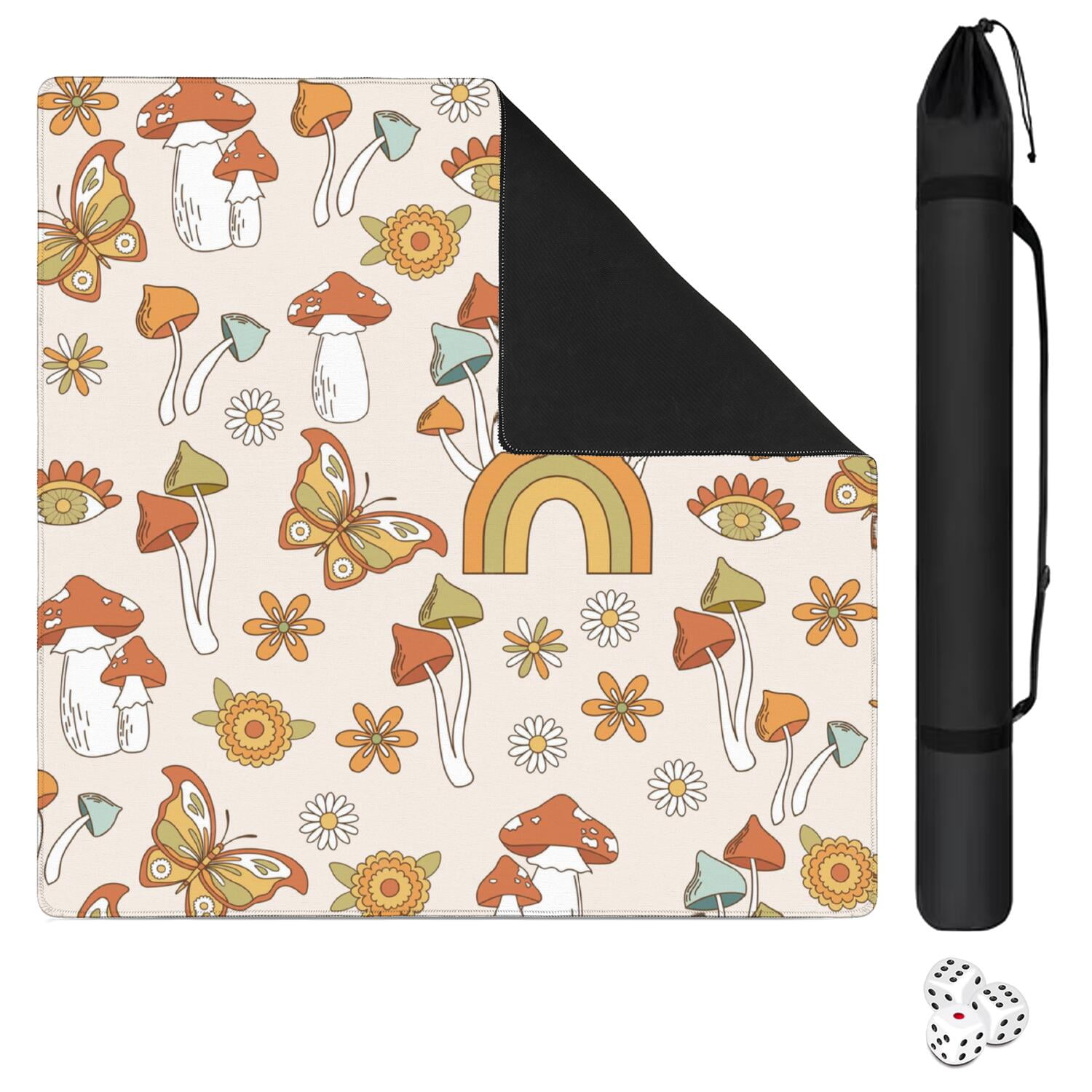 31.5 Inch Square Plants Design Mahjong Mat Constructed from Durable Rubber with Anti-Slip Non-Slip Grip and Noise Reducing Properties for Board Games