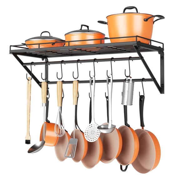 31.5 Inch Wall Mounted Pot Rack with 2 Tier Hanging Rails