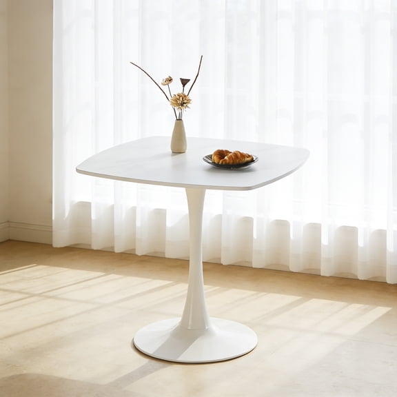 31.5 Inch White Square Dining Table for 2-4 Person, Mid-Century Modern Tulip Table with Sturdy Metal Pedestal Base, 0.71" Thickened MDF Tabletop for Small Space, Apartment, Kitchen, Bistro & Office