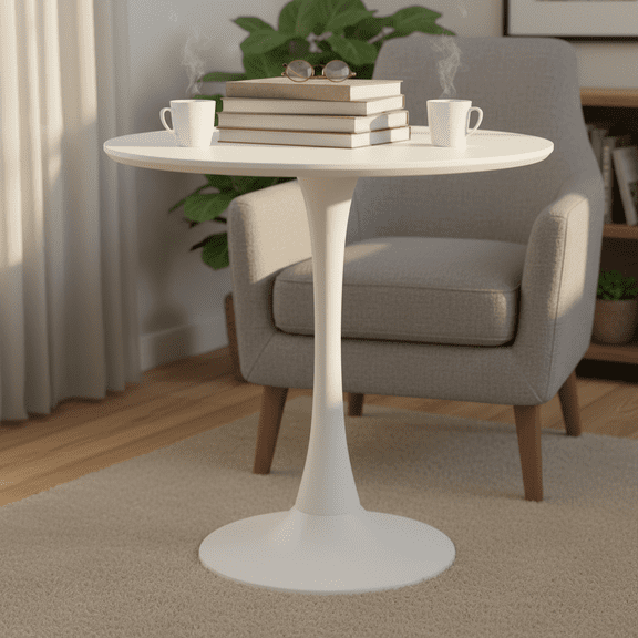 31.5 Inch White Tulip Pedestal Table - Mid-Century Modern Round Dining & Coffee Table for 2-4 People, Versatile Living Room Table with MDF Top