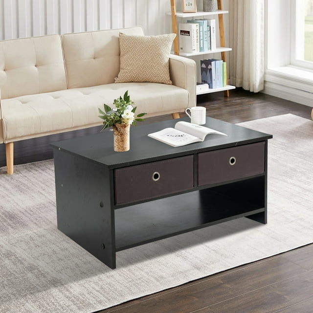 31.5 Inches Coffee Table with Bins, Table with 2 Fabric Drawers, Sturdy