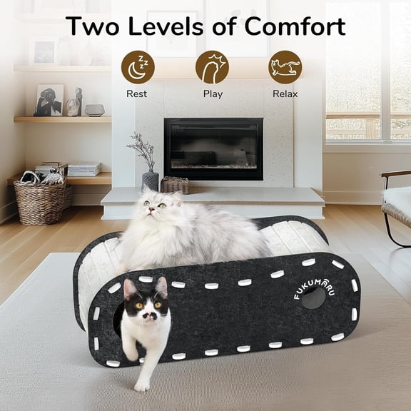 31.5 Inches -Large Cave with Fluffy Balls, Cozy Felt Hideaway for Multi-Pet, Dog Bed