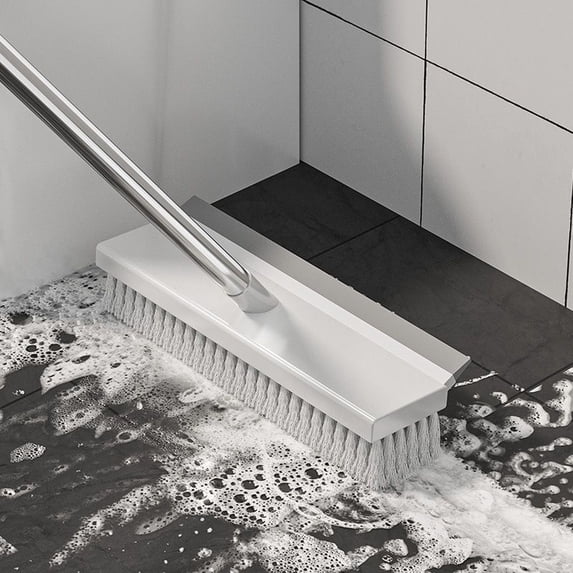 31.5 Inches Long Handle Floor Scrub Brush With Built-In Squeegee, Stiff Bristle Grout Brush For Deep Cleaning Bathroom, Toilet, Tile, Carpet, And Hard-To-Reach Gaps For Home,