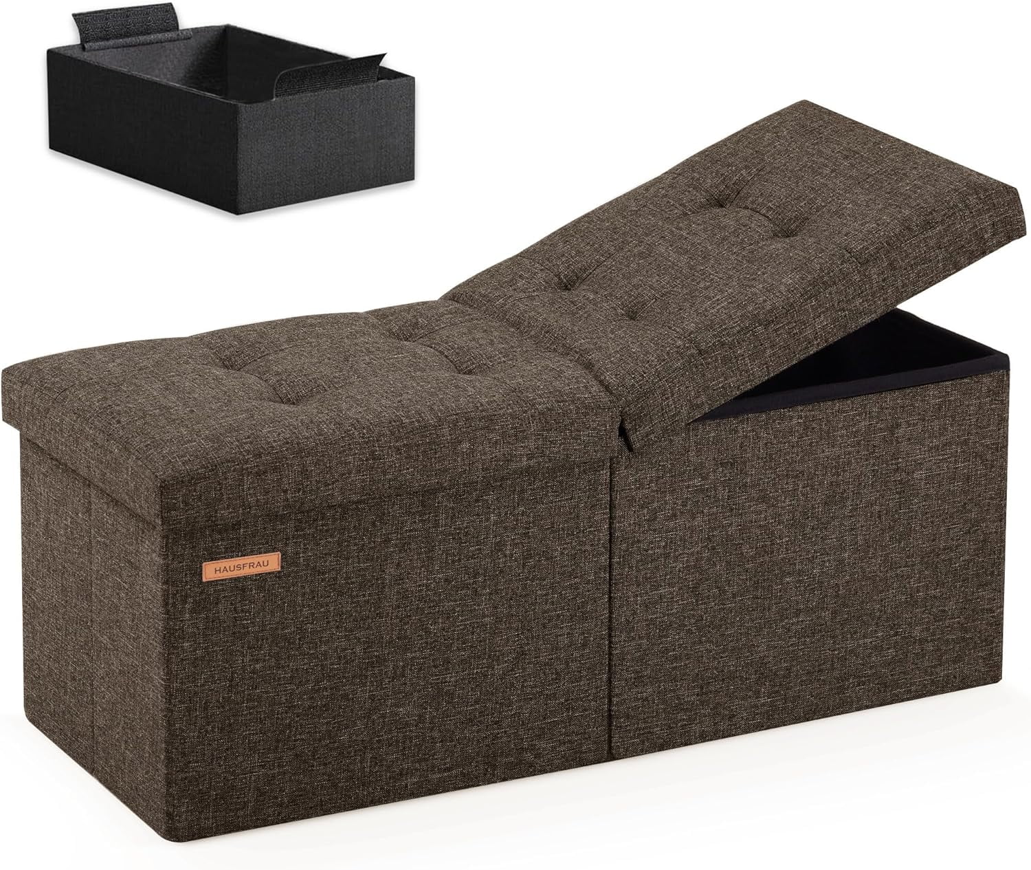 CAROLMADE 30 Inches Storage Ottoman Bench With Flipping Lid, Linen Foldable Storage Footrest