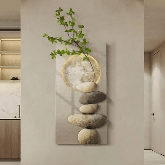 31.5" LED Wall Art Japandi Abstract Geometric Acrylic Stone Shape Decor USB Lighting