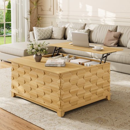 31.5" Lift Top Coffee Table with Storage, Square Coffee Tables for Living Room, Scandinavian style Coffee Table with Large Hidden Storage Compartment and Adjustable Shelves