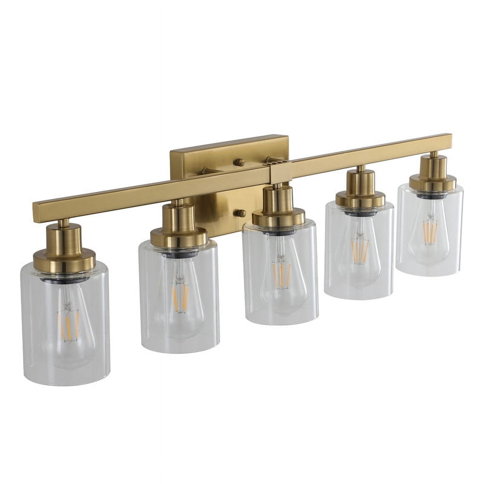 31" 5-Light Gold Vanity Light with Clear Glass Shades, Modern Bathroom Wall Fixture for Mirror or Dressing Table, Durable Metal Build, No Bulbs Included, Easy to Install