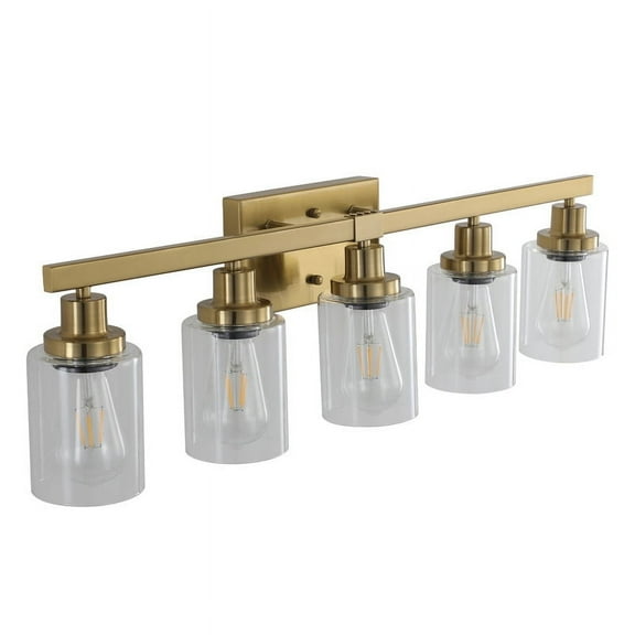 31" 5-Light Gold Vanity Light with Clear Glass Shades, Modern Bathroom Wall Fixture for Mirror or Dressing Table, Durable Metal Build, No Bulbs Included, Easy to Install