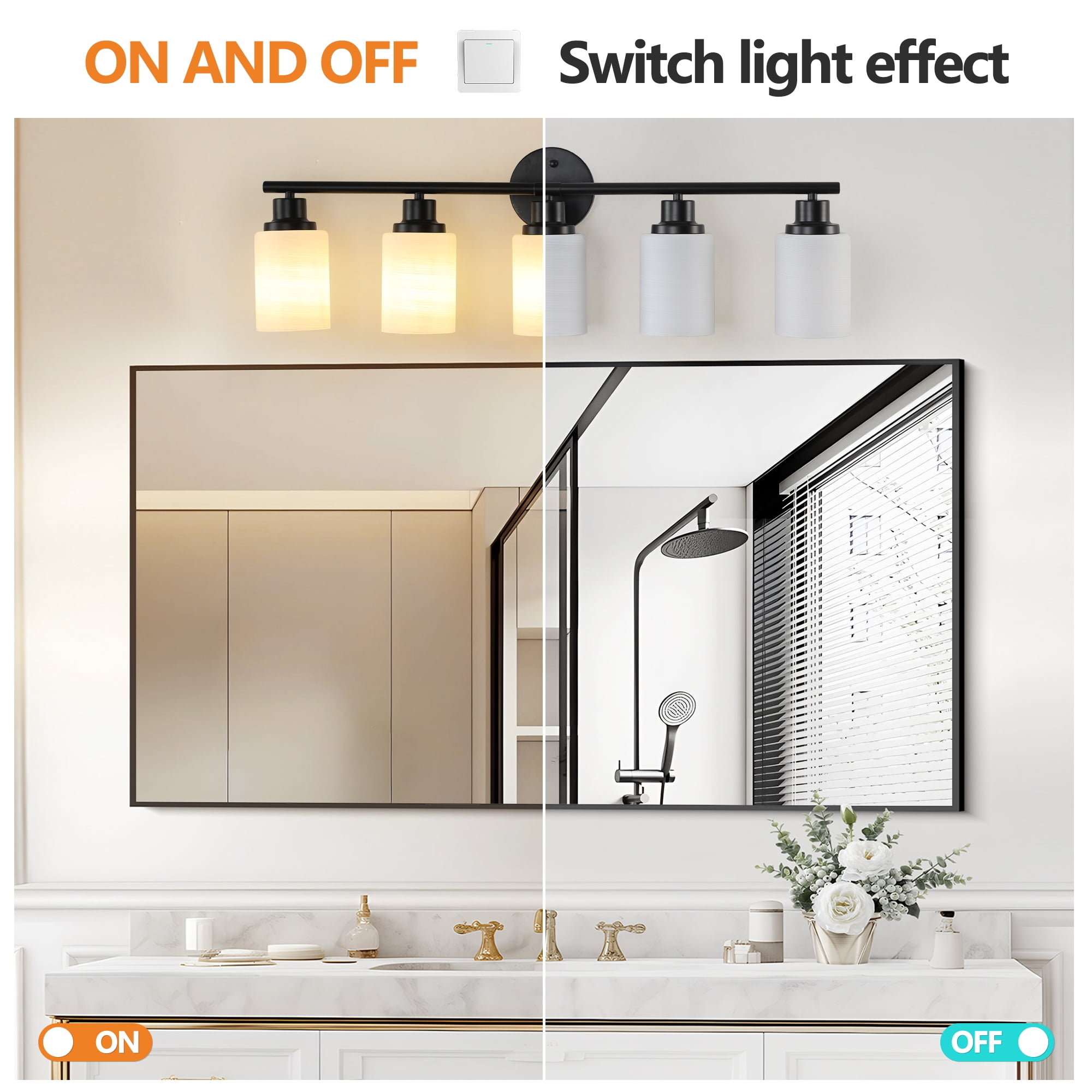 31" 5-Light Vanity Mirror Light - Bathroom & Makeup Wall Sconce for Bedroom, Dressing Room – Frosted White Glass, Black Iron Frame (Bulb Not Included | Model: L001010-W5B)
