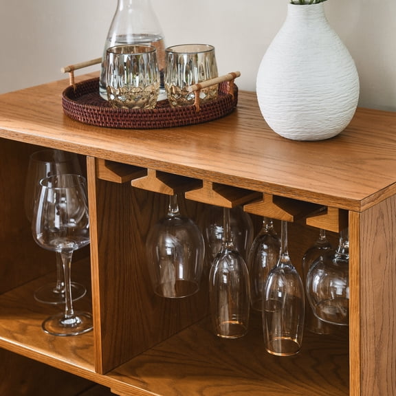 31.5" Rustic Wine Cabinet with Glass Holder & Adjustable Shelf, Farmhouse Sideboard for Dining Room