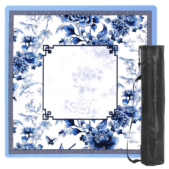31.5" Mahjong Mat with Carry Bag 0.08inThick Non Slip Rubber Table Cover Noise Reduction Mahjong Tabletop Protector Square Mat for Card Game and Family Game Night