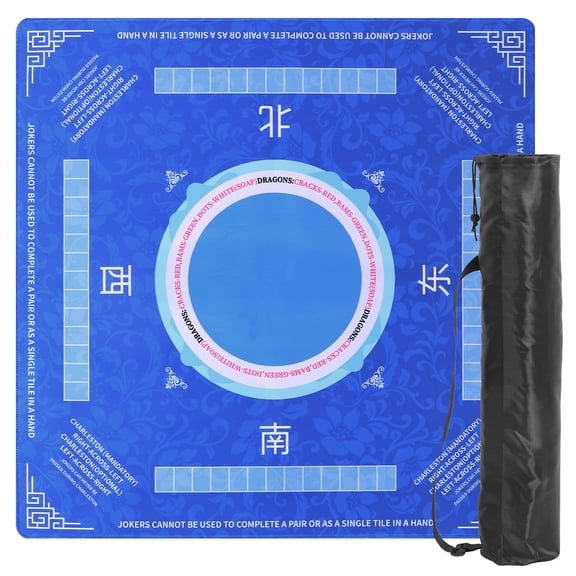 31.5" Mahjong Mat with Carry Bag 0.08inThick Non Slip Rubber Table Cover Noise Reduction Mahjong Tabletop Protector Square Mat for Card Game and Family Game Night
