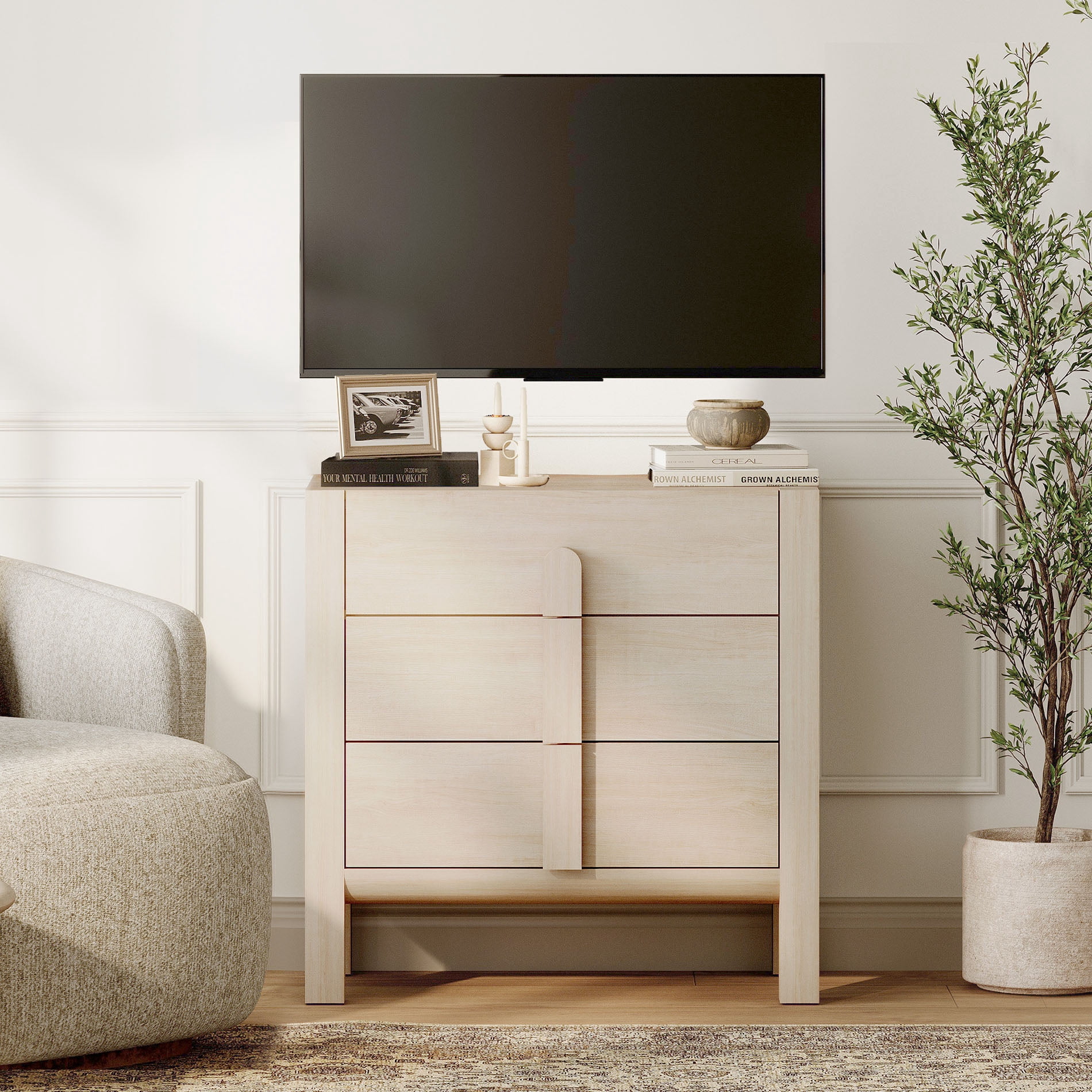 31.5" Mid-Century Modern TV Stand, Dresser with 3 Drawers, Wooden TV Console with Storage for Living Room,Bedroom
